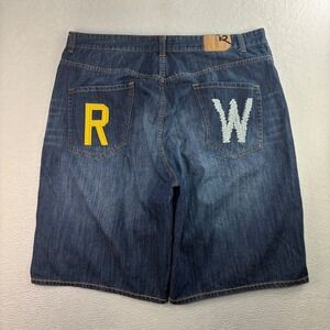 Y2K Rocawear Baggy Jorts Men 48x14 Blue Embroidered Loose Relaxed Jean Shorts